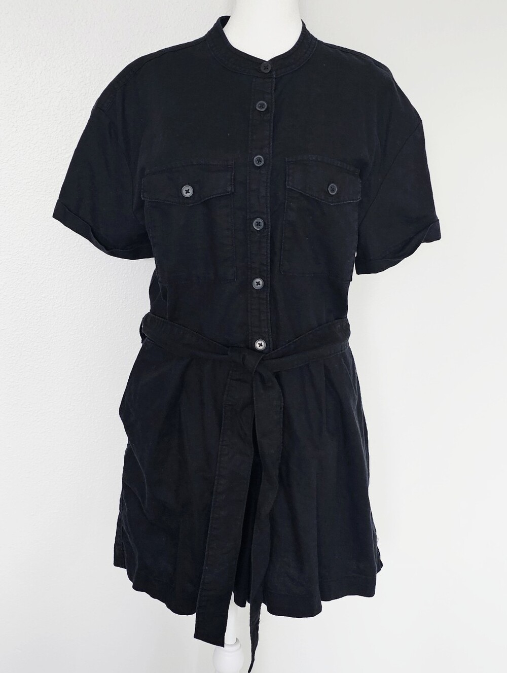 Gap Women's Black Linen-Blend Utility Romper with Waist Tie